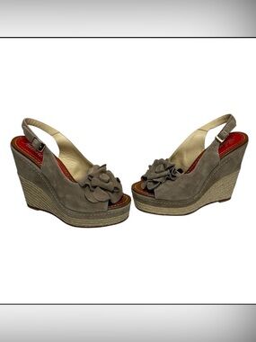 Paloma Barceló Suede Espadrille Wedge Sandals Size 37 Bohemian Casual Whimsical